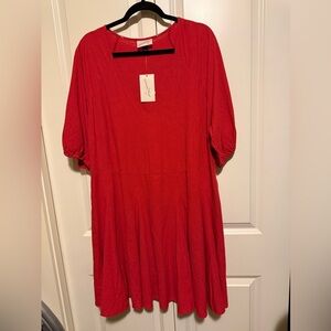 Universal Thread Vibrant Red V-Neck Linen Dress